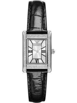 Montre Emporio Armani AR11623 femme 32 mm cadran argent bracelet cuir noir.