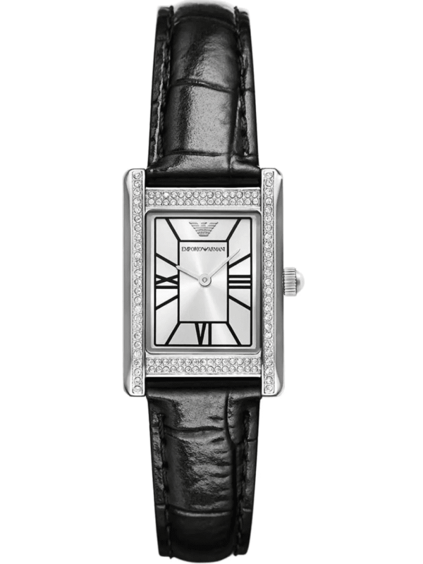 Montre Emporio Armani AR11623 femme 32 mm cadran argent bracelet cuir noir.