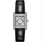 Montre Emporio Armani AR11660 femme 20 mm cadran argent bracelet cuir noir.