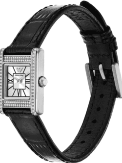 Bracelet en cuir noir de la montre Emporio Armani AR11660 femme.