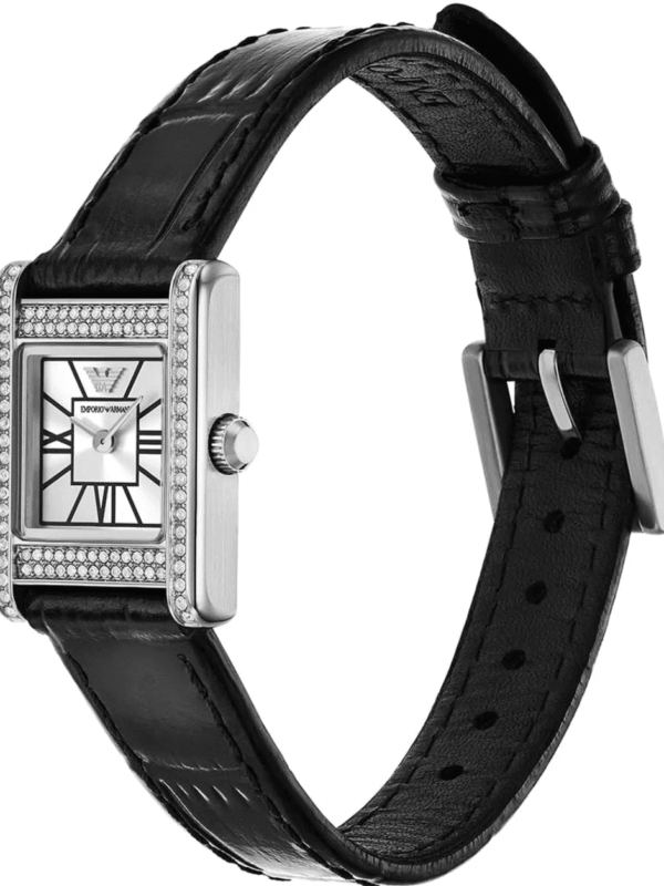 Bracelet en cuir noir de la montre Emporio Armani AR11660 femme.
