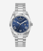 montre guess day date watch gw0265g7 bleu argent vue de face cadran bleu