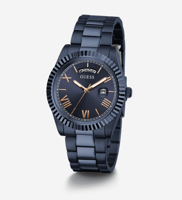 Montre Guess Day/Date Watch GW0265G9 profil bracelet acier bleu navy