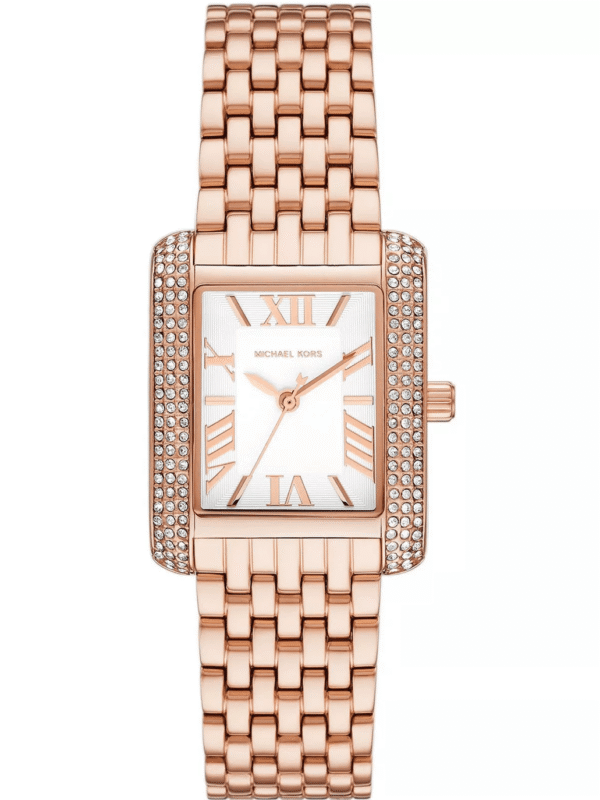 Montre Michael Kors Emery MK4743 femme or rose cadran blanc cristaux pavés 33mm
