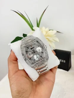 guess gw0104l1 cadran argenté détails cristal pour femme au maroc