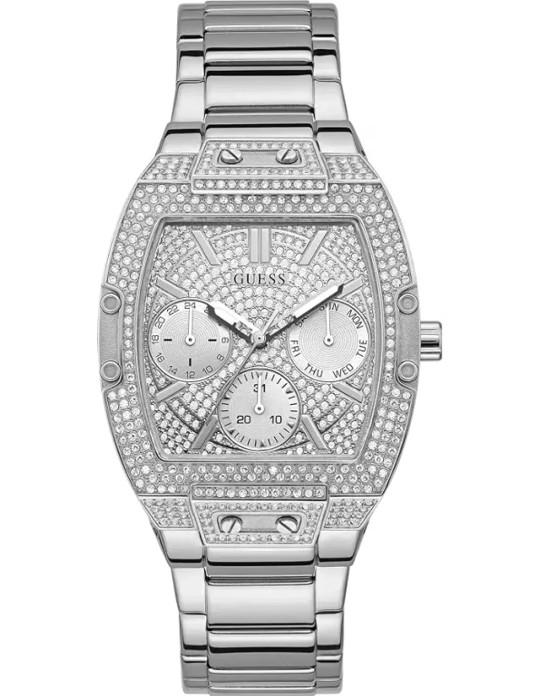 guess-gw0104l1-femme-cadran-argente-acier-argent-face montre guess gw0104l1 cadran argenté acier argent pour femme au maroc