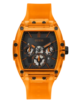 guess gw0203g10 montre homme cadran noir bracelet orange face