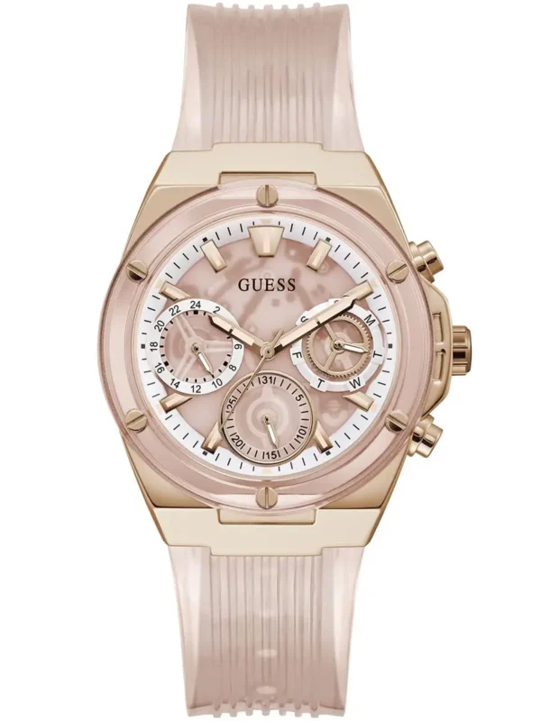 guess gw0409l3 montre femme cadran rose bracelet rose face