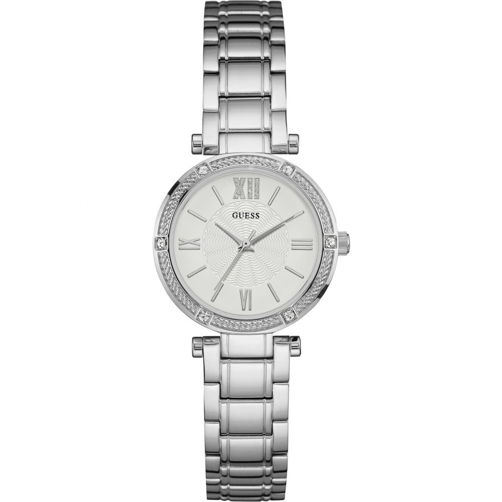guess-w0767l1-montre-femme-cadran-blanc-bracelet-argent-face guess w0767l1 montre femme cadran blanc bracelet argent face