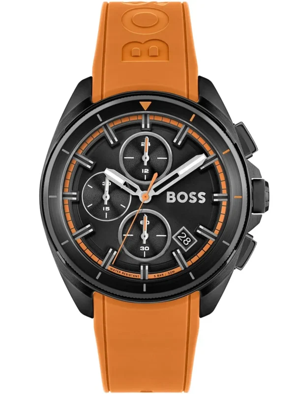 hugo boss volane orange 1513957 montre homme cadran noir bracelet orange face