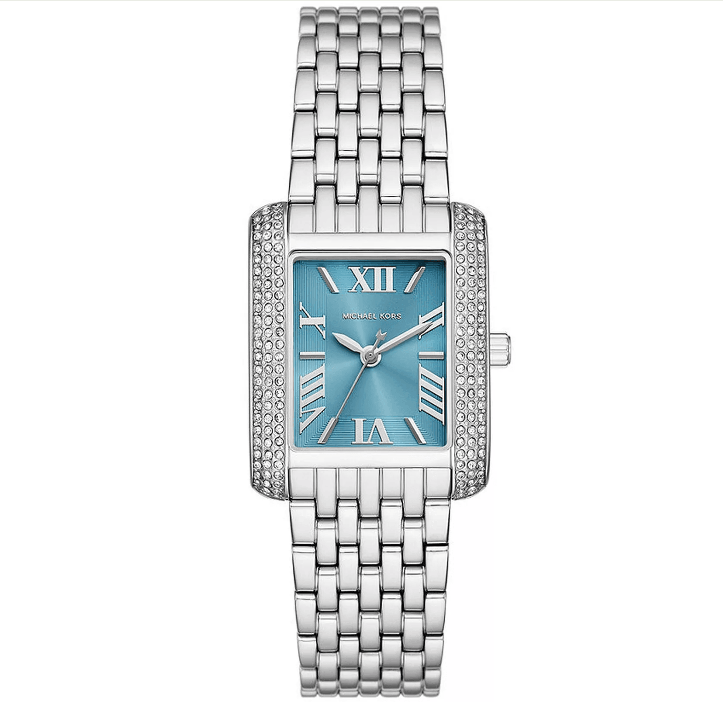 michael-kors-mk4829-face-bleu-argent Michael Kors MK4829 femme cadran bleu argent vue de face.