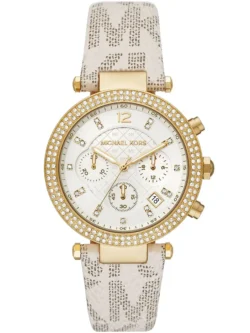 michael kors mk6916 montre femme cadran blanc bracelet beige face