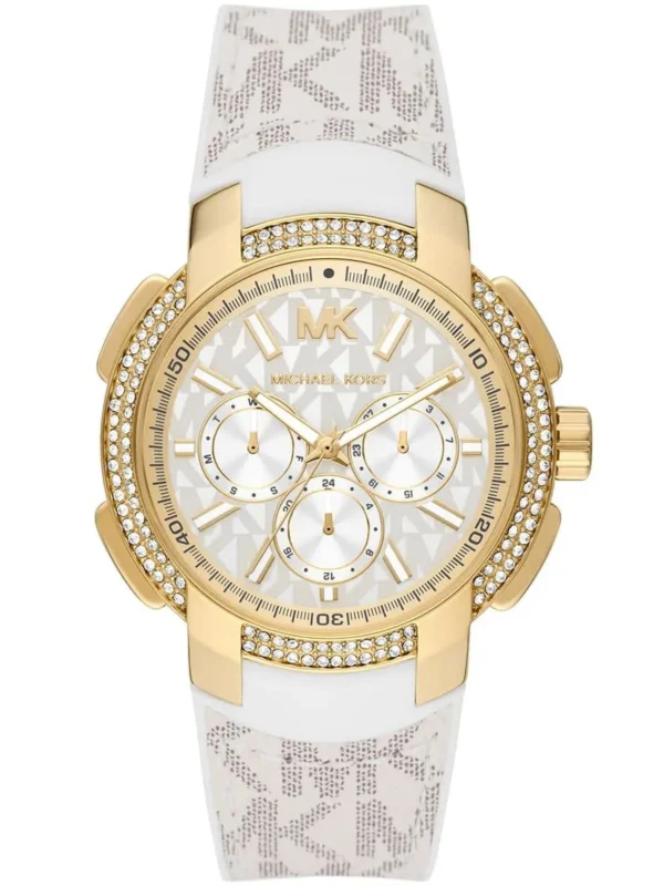 michael kors mk7221 montre femme cadran blanc bracelet blanc dore face