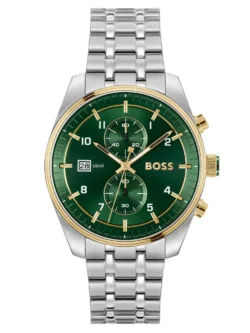 Montre Hugo Boss 1514195 cadran vert émeraude et chronographe pour homme au Maroc.