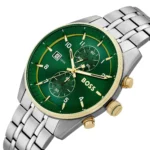 Montre Hugo Boss 1514195 avec détails dorés sur cadran vert pour homme au Maroc.