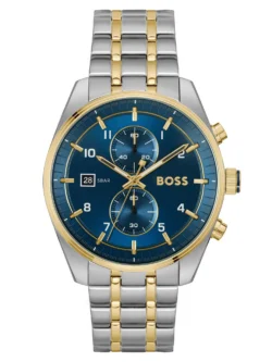 Montre Hugo Boss 1514247 bicolore avec cadran bleu et chronographe pour homme au Maroc.