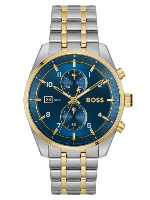 Montre Hugo Boss 1514247 bicolore avec cadran bleu et chronographe pour homme au Maroc.