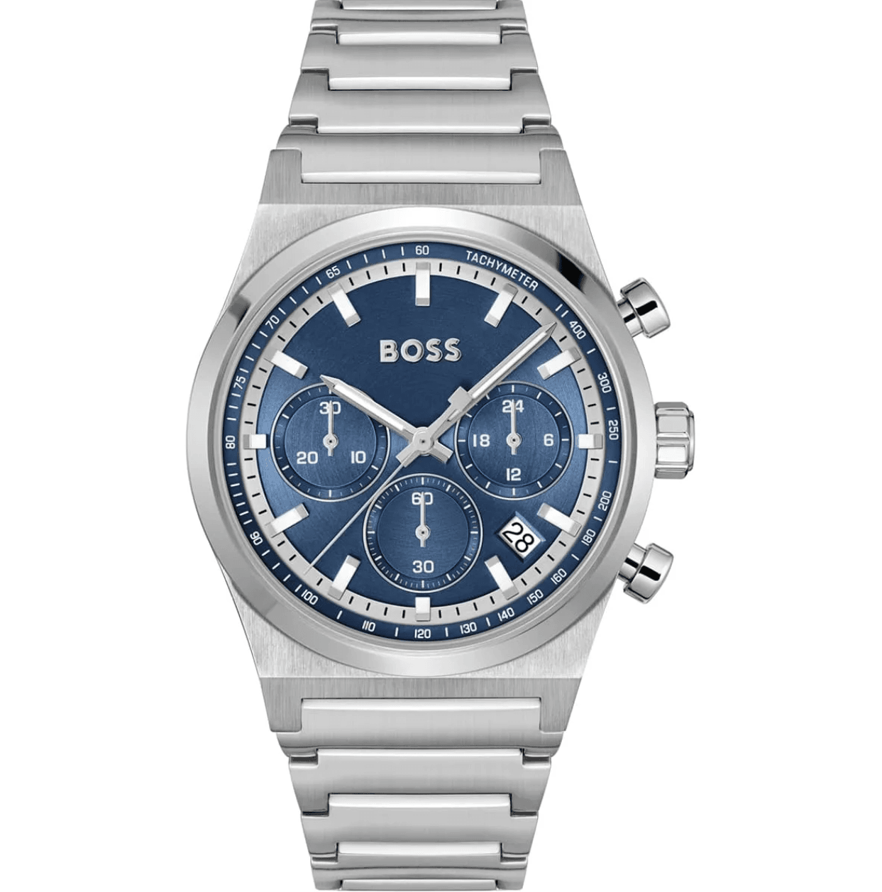 montre-hugo-boss-1514250-bleu-face Montre Hugo Boss 1514250 bleu avec cadran soleillé pour homme au Maroc.
