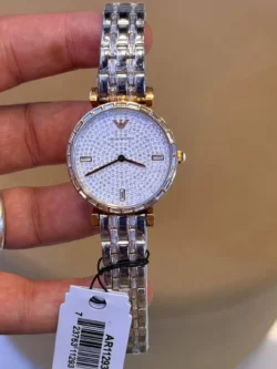 Montre Emporio Armani Femme AR11293 argent et or rose cadran pavé de cristaux pour femme au Maroc.