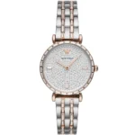 emporio armani ar11293 montre femme cadran cristaux bracelet bicolore face