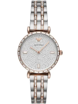 emporio armani ar11293 montre femme cadran cristaux bracelet bicolore face