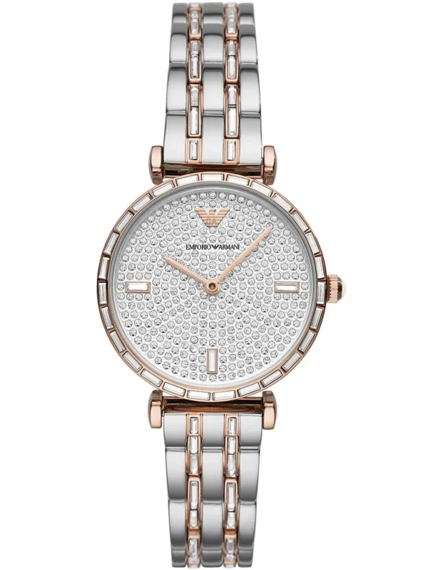 emporio armani ar11293 montre femme cadran cristaux bracelet bicolore face