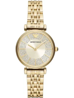 emporio armani ar11608 montre femme cadran cristaux bracelet dore face