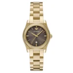 emporio armani ar11700 montre femme cadran brun bracelet dore face