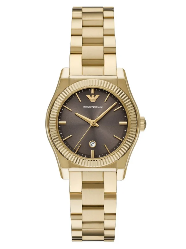 emporio armani ar11700 montre femme cadran brun bracelet dore face