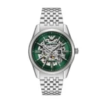 Montre homme Emporio Armani AR60091 Antonio automatique avec cadran vert skeleton et bracelet acier argenté