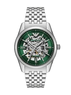 Montre homme Emporio Armani AR60091 Antonio automatique avec cadran vert skeleton et bracelet acier argenté