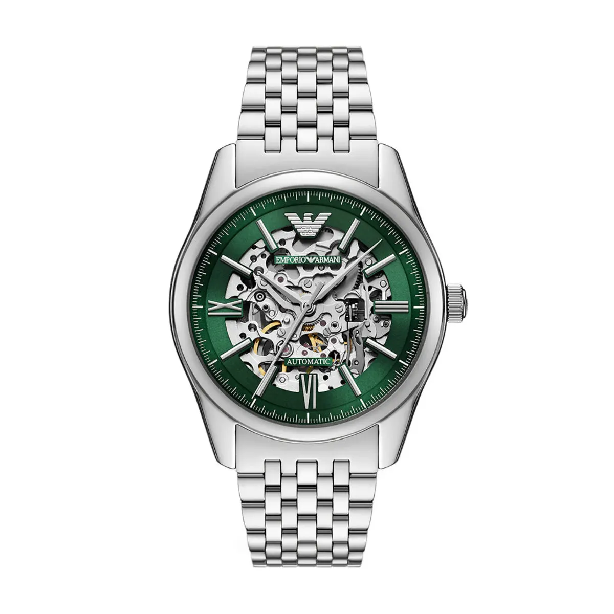 emporio-armani-ar60091-antonio-montre-homme-automatique-verte Montre homme Emporio Armani AR60091 Antonio automatique avec cadran vert skeleton et bracelet acier argenté