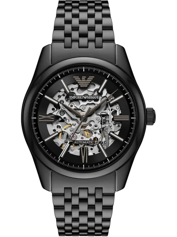 Montre homme Emporio Armani AR60093 Antonio automatique avec cadran skeleton noir et bracelet acier noir