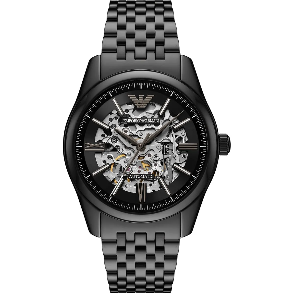 emporio-armani-ar60093-antonio-montre-homme-automatique-skeleton-noire Montre homme Emporio Armani AR60093 Antonio automatique avec cadran skeleton noir et bracelet acier noir