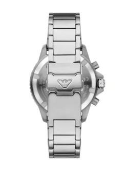 Fond de boîtier gravé de la montre Emporio Armani AR11681 en acier inoxydable avec référence et étanchéité 5 ATM