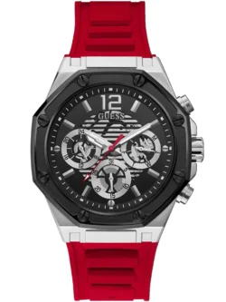 guess gw0263g3 montre homme cadran noir bracelet rouge face