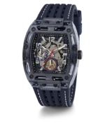 Montre homme GUESS GW0499G1 Phoenix navy avec cadran skeleton et bracelet silicone bleu