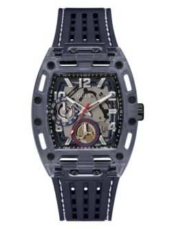 Montre homme GUESS GW0499G1 Phoenix navy avec cadran skeleton et bracelet silicone bleu marine