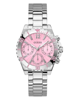 Montre femme GUESS GW0696L1 Color Fusion à cadran rose et bracelet argenté