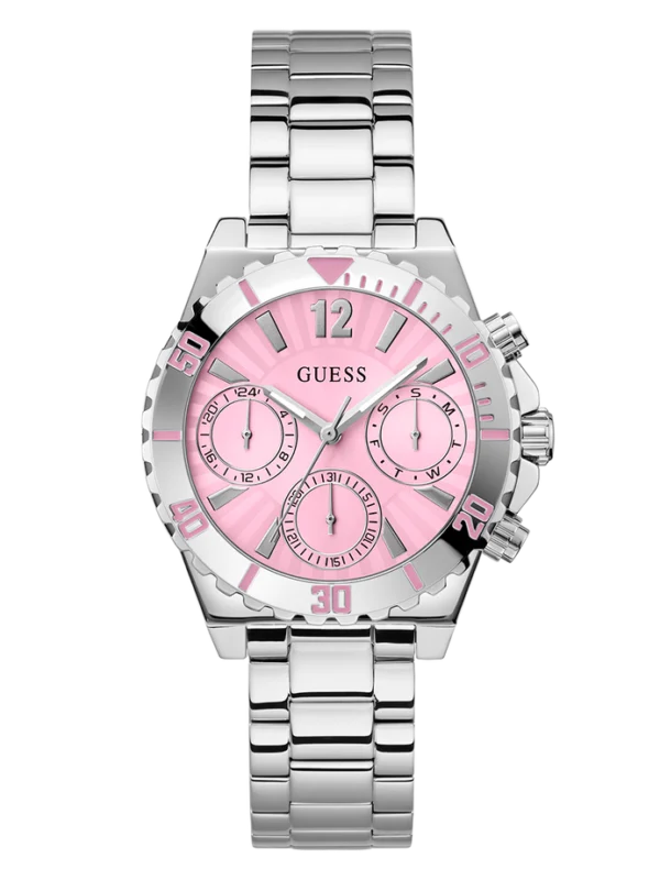Montre femme GUESS GW0696L1 Color Fusion à cadran rose et bracelet argenté