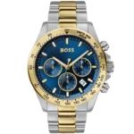Montre homme Hugo Boss 1513767 avec cadran bleu, compteurs chronographe et bracelet acier