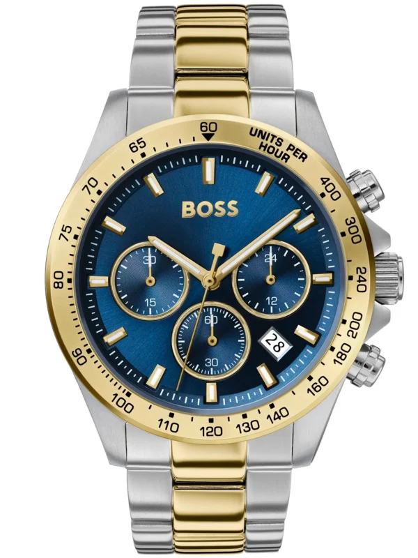 Montre homme Hugo Boss 1513767 avec cadran bleu, compteurs chronographe et bracelet acier
