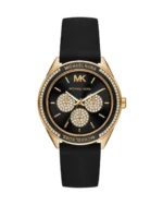 Montre Michael Kors MK6944 Jessa à cadran noir, boîtier doré et lunette ornée de cristaux