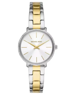 Montre femme Michael Kors MK1041 Pyper bicolore avec cadran blanc et lunette pavée