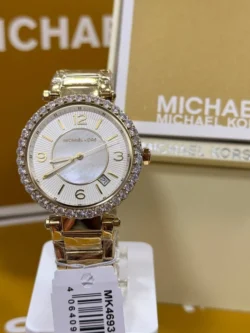 Montre femme Michael Kors MK4693 Parker dorée présentée dans son écrin Michael Kors