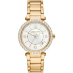Montre femme Michael Kors MK4693 Parker dorée avec cadran blanc nacré et lunette sertie de cristaux