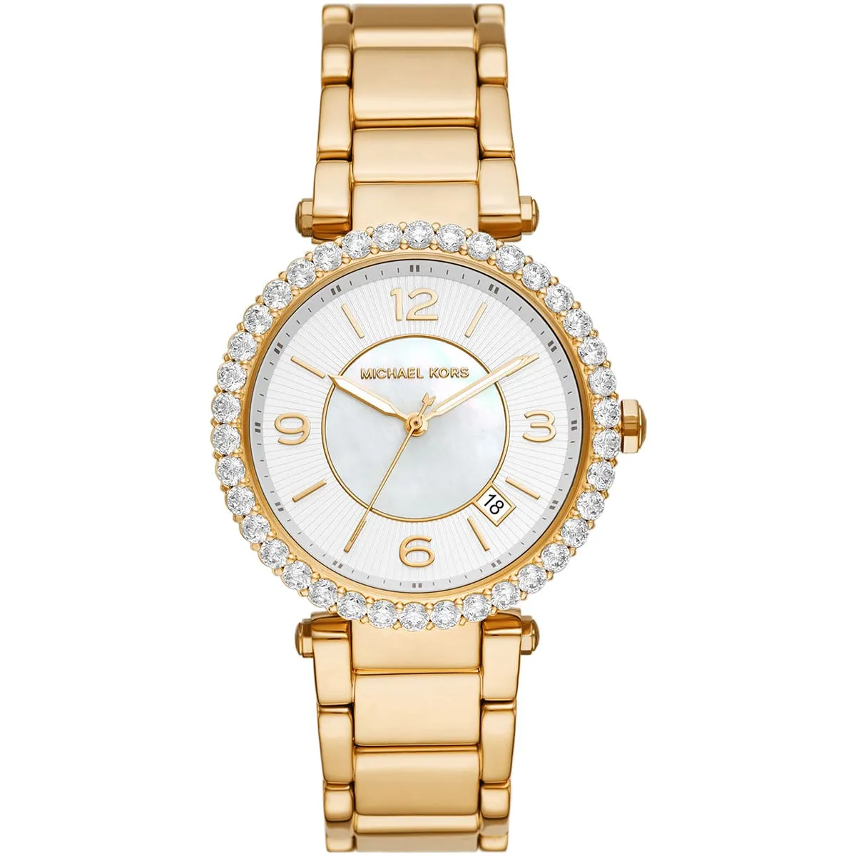 michael-kors-mk4693-parker-montre-femme-doree-au-maroc Montre femme Michael Kors MK4693 Parker dorée avec cadran blanc nacré et lunette sertie de cristaux