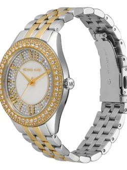 Vue trois-quarts de la montre femme Michael Kors MK4811 Harlowe bicolore