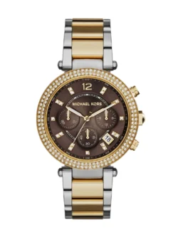 Montre femme Michael Kors MK6118 Parker bicolore avec cadran marron et bracelet en acier