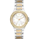 michael kors mk7338 montre femme cadran blanc bracelet bicolore face